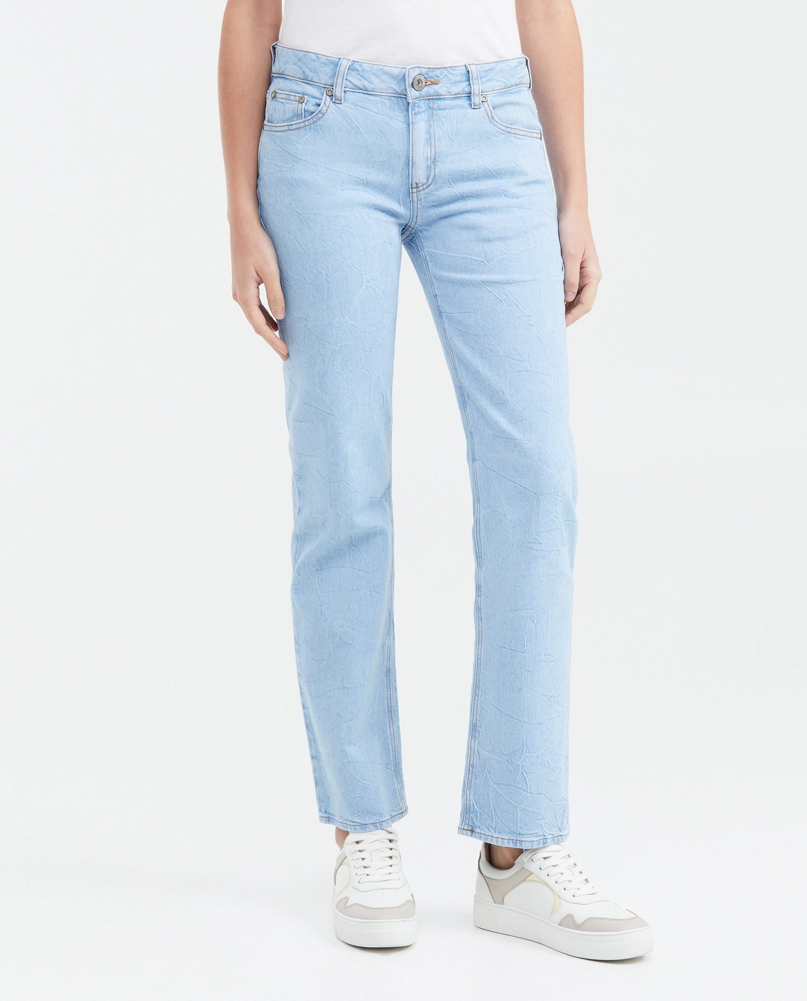 Jean Low Rise Bota Slim Azul Claro Craquelado para Mujer