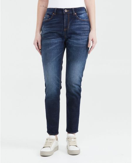Jean Boyfit Tiro Medio Bota Slim Azul Ultra Oscuro para Mujer