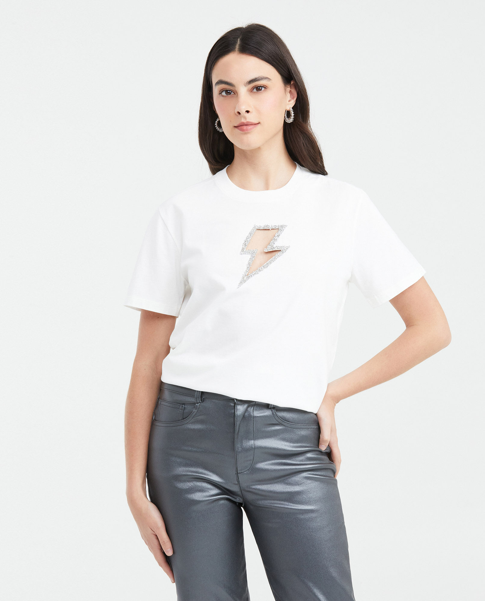 Camiseta Oversize Estampada con Corte Láser para Mujer