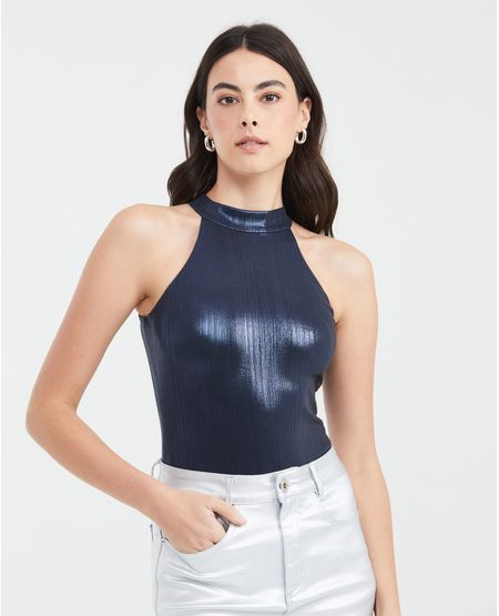 Body con Cuello Halter con Acabado Brillante para Mujer