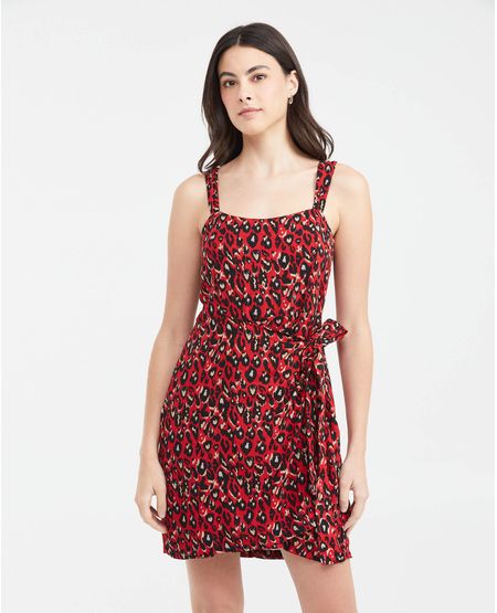 Vestido Corto con Tirantes Silueta Ajustada con Estampado Animal Print para Mujer