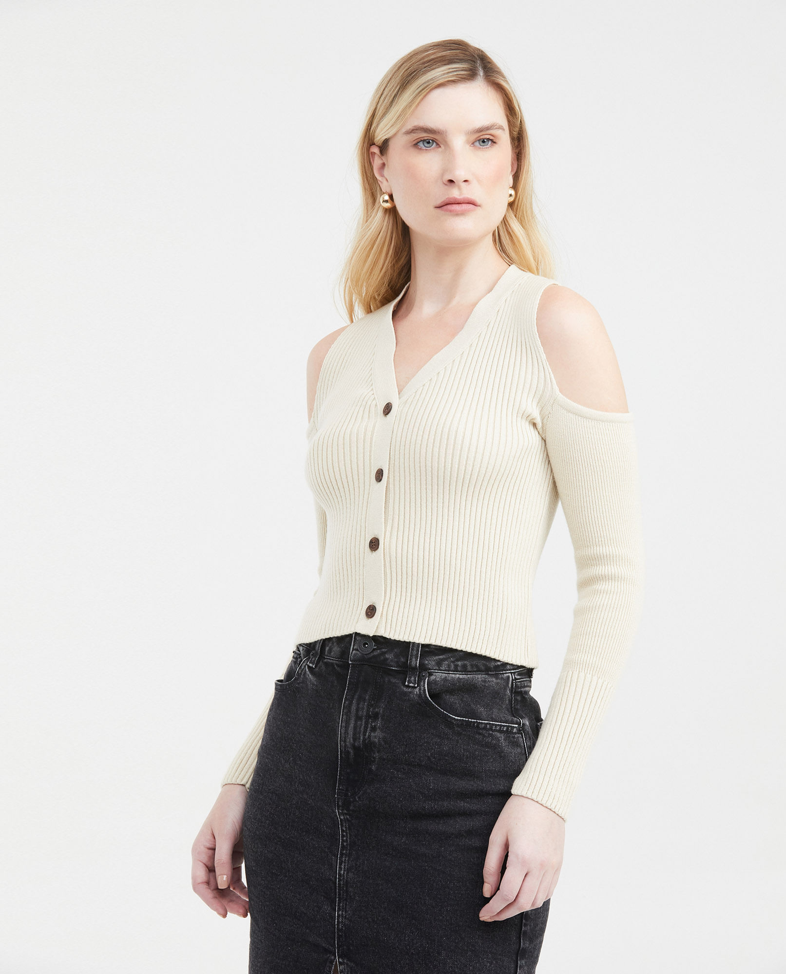 Cárdigan Tejido con Aberturas en los Hombros para Mujer