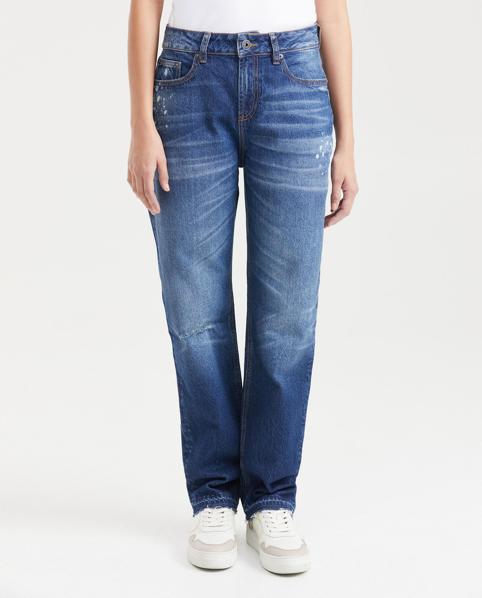 Jean Boyfit Tiro Medio Boot Cut Azul Oscuro para Mujer