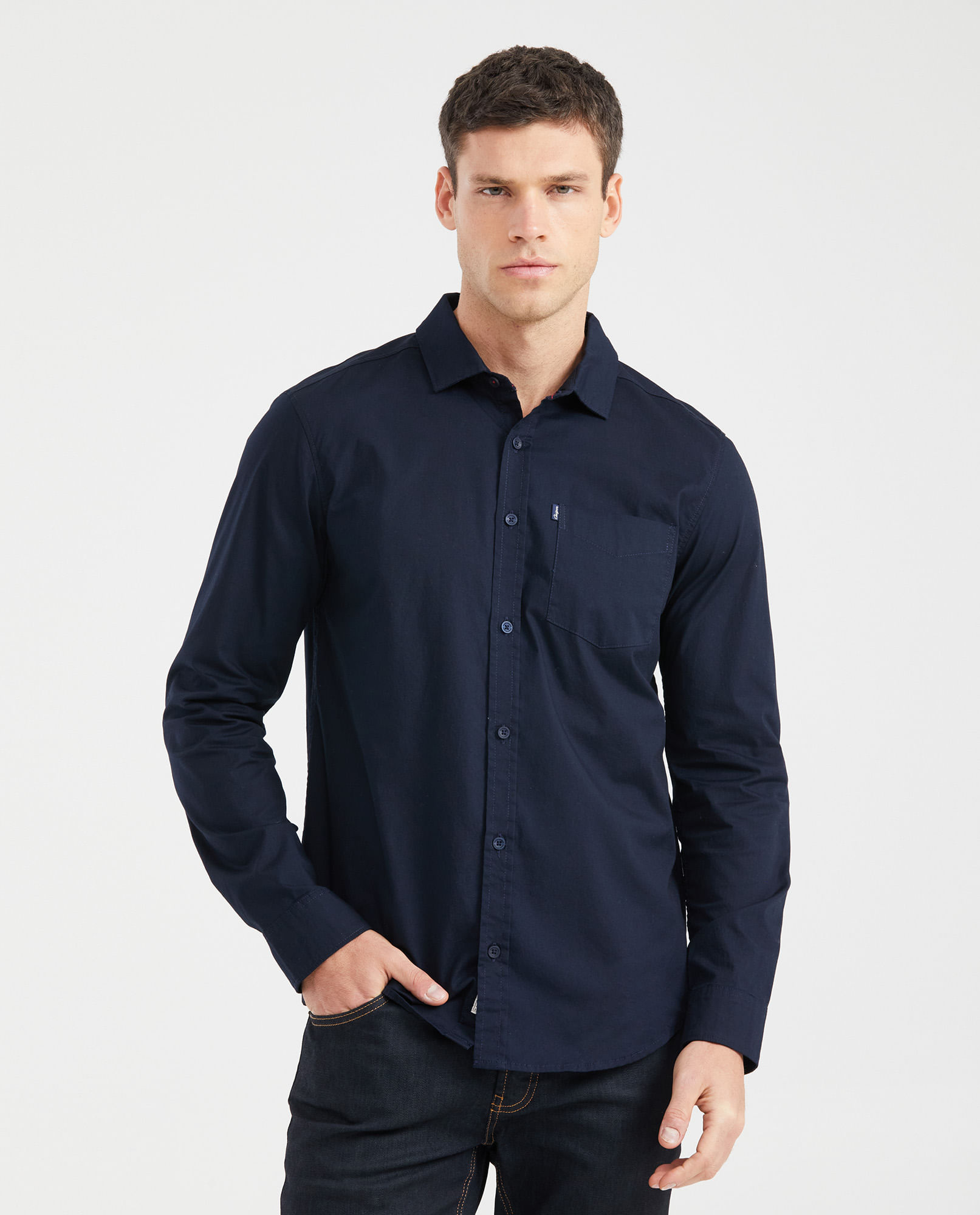 Camisa Slim Fit Manga Larga con Bolsillo para Hombre