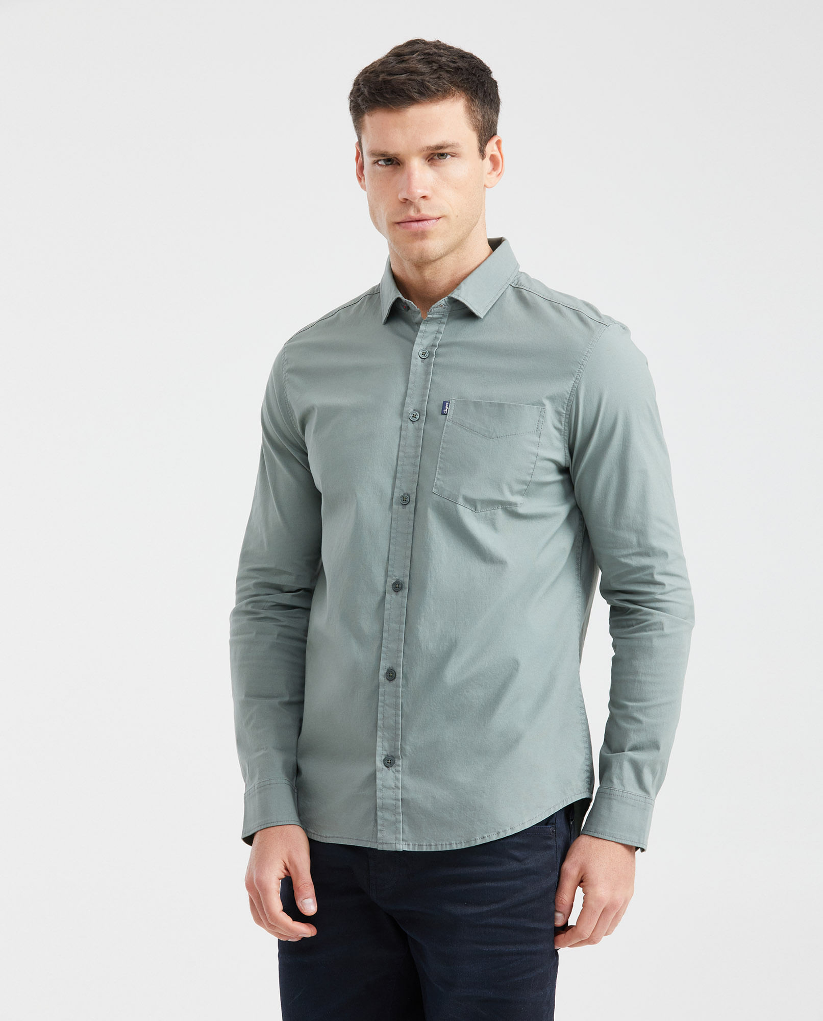 Camisa Slim Fit Manga Larga con Bolsillo para Hombre