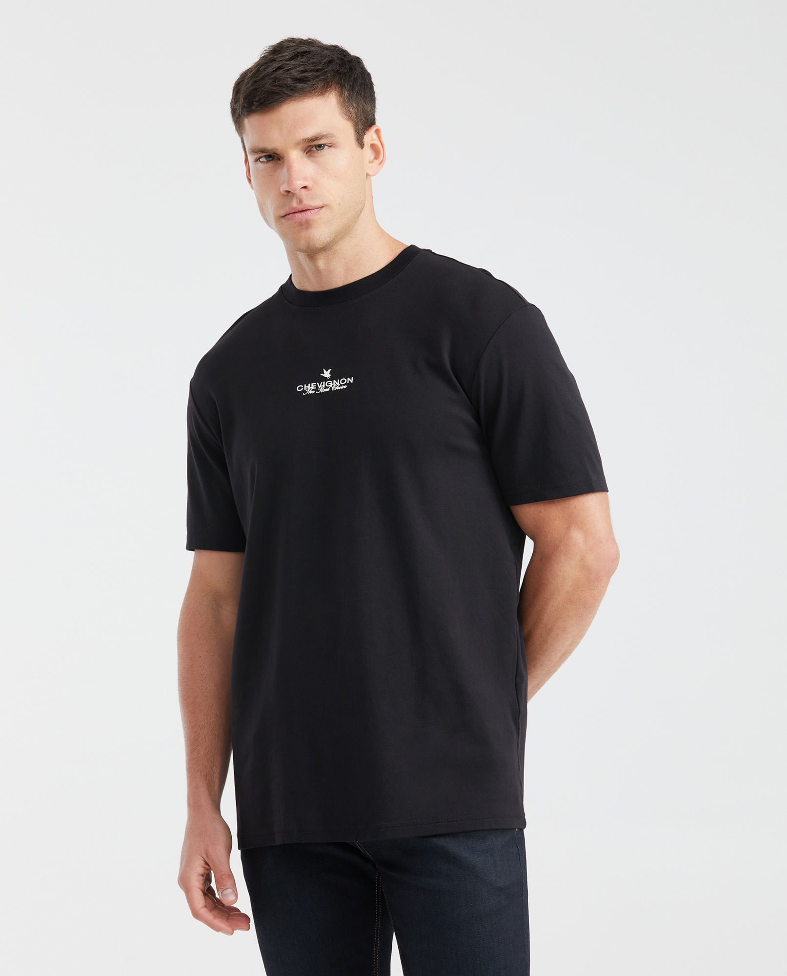 Camiseta Classic Fit con Estampado Cuello Redondo en Algodón más Grueso para Hombre