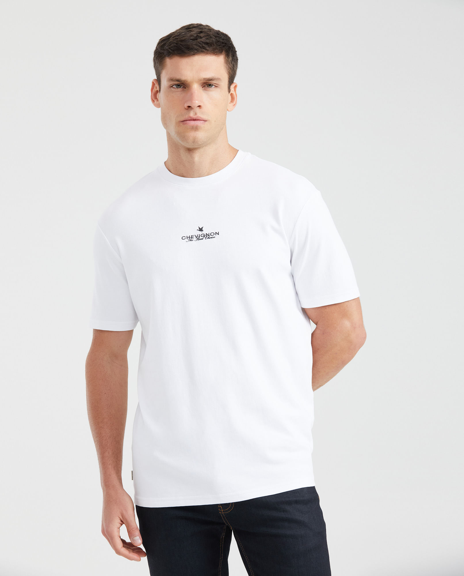 Camiseta Classic Fit con Estampado Cuello Redondo en Algodón más Grueso para Hombre