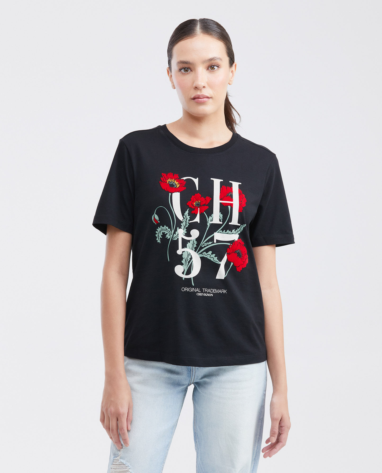 Camiseta Estampada con Detalles Aterciopelados para Mujer