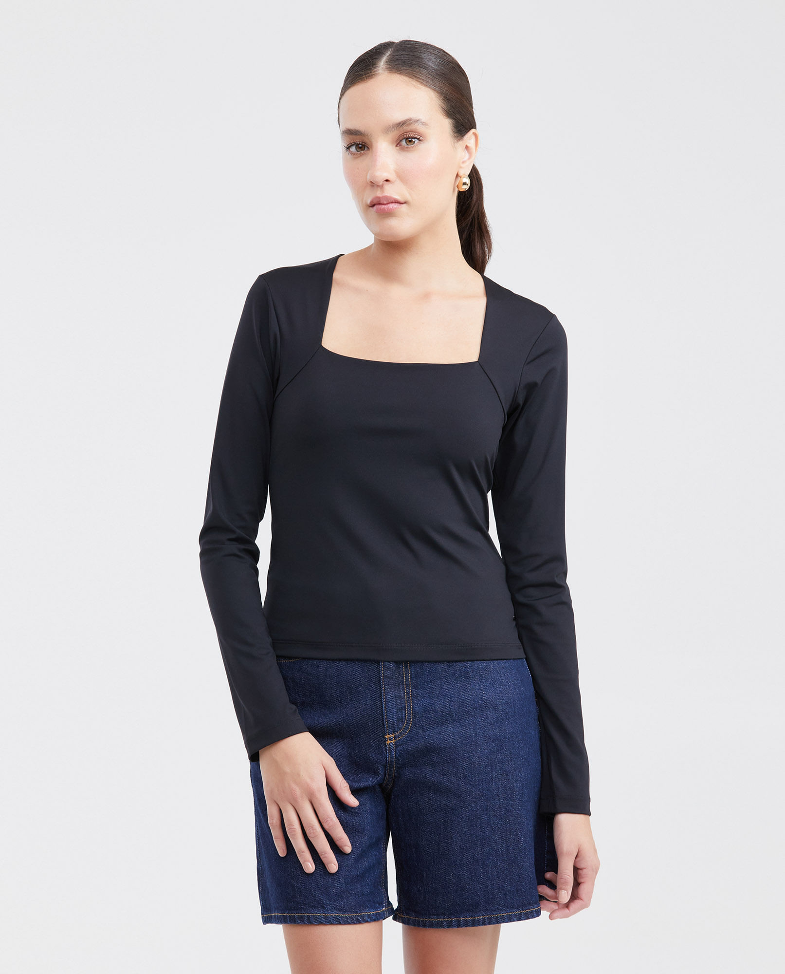 Camiseta Ajustada con Escote Cuadrado para Mujer
