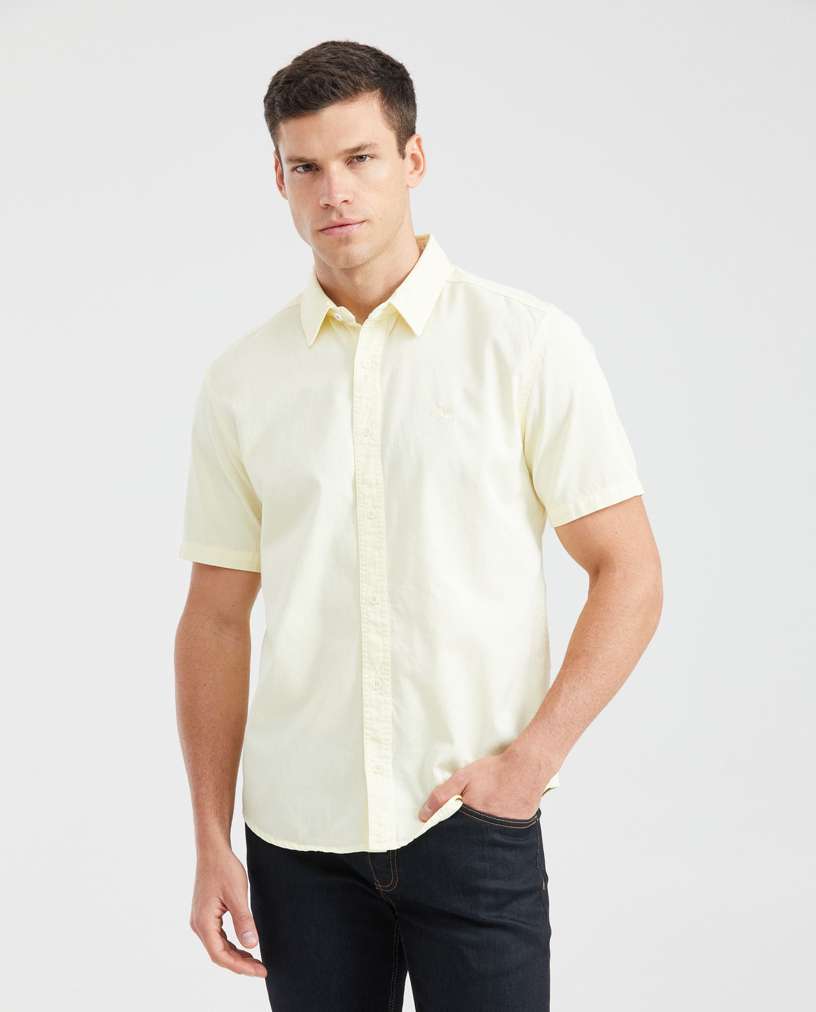 Camisa Slim Fit Manga Corta en Algodón para Hombre