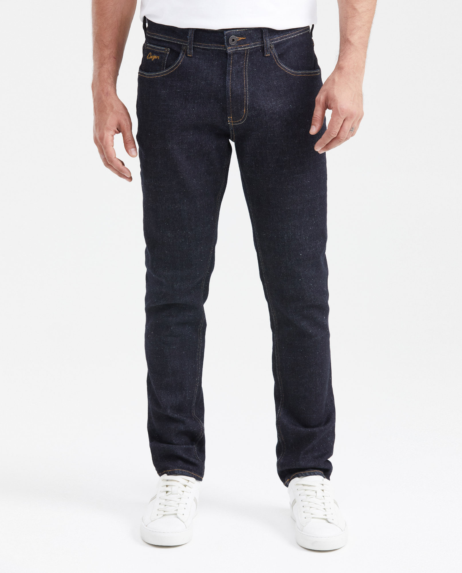 Jean Straight Fit Tiro Medio Bota Slim Azul Ultra Oscuro para Hombre