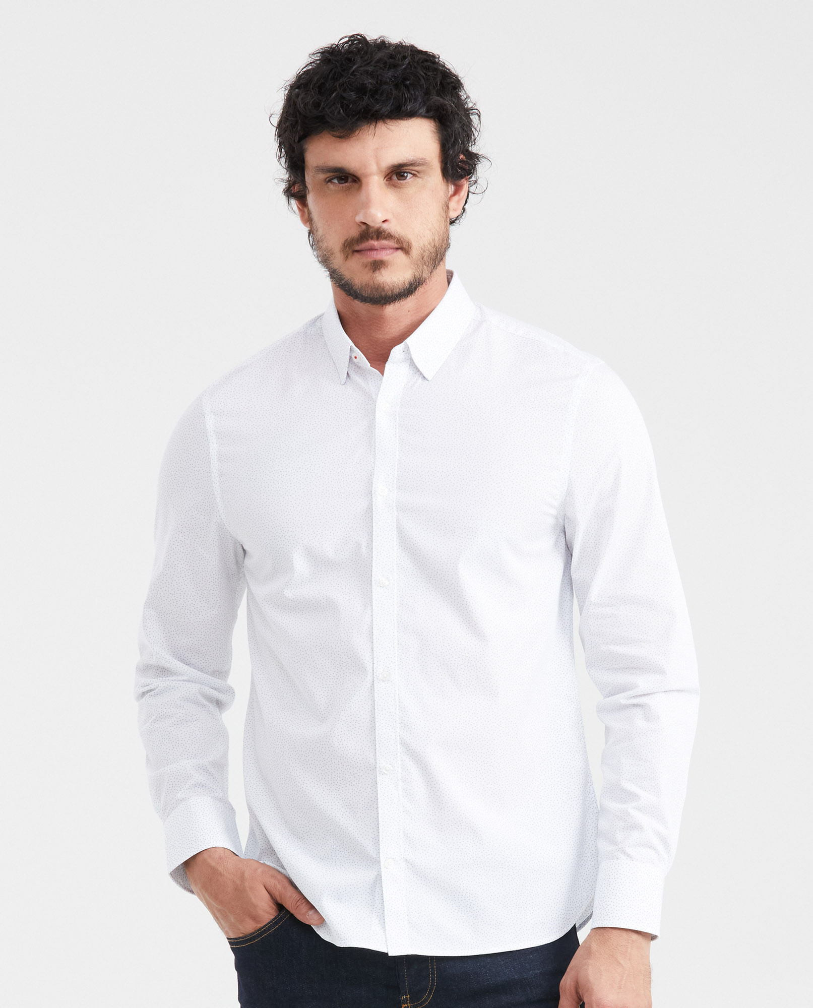 Camisa Premium Slim Fit Manga Larga con Estampado Mini Print para Hombre