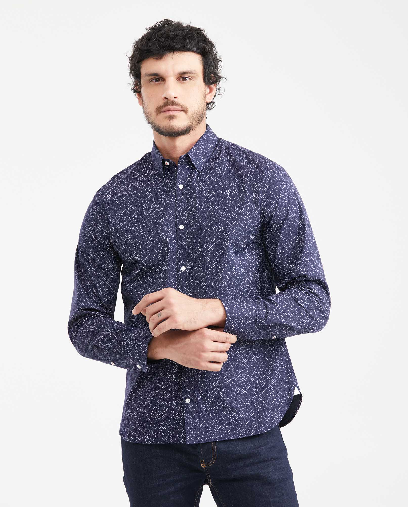 Camisa Premium Slim Fit Manga Larga con Estampado Mini Print para Hombre