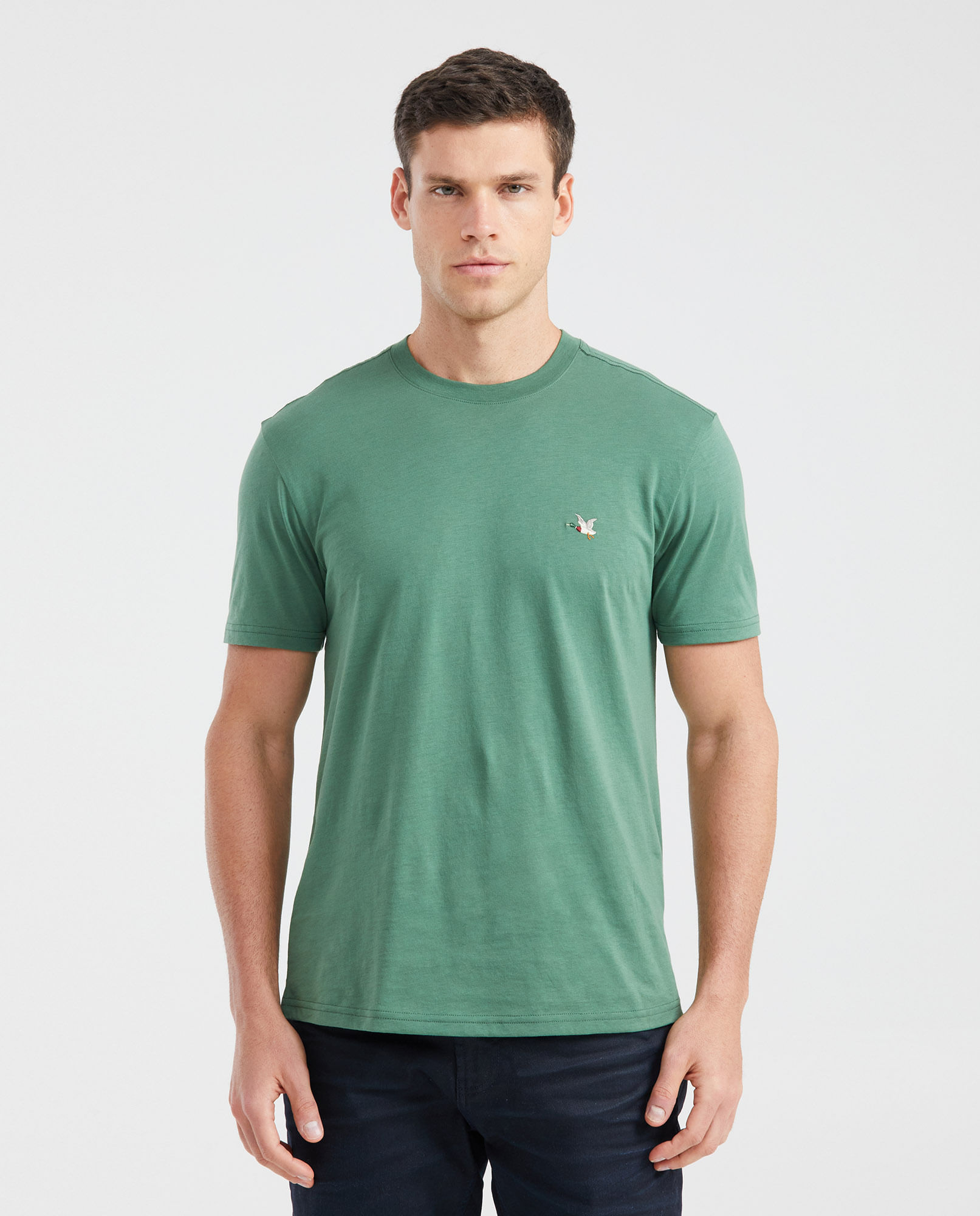Camiseta Básica Straight Fit Cuello Redondo en Algodón Pima para Hombre