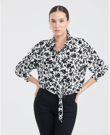 Camisa Estampada con Nudo en el Frente para Mujer