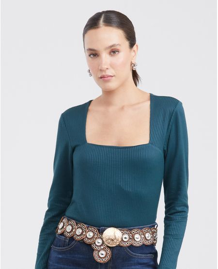 Camiseta Ajustada con Escote Cuadrado para Mujer