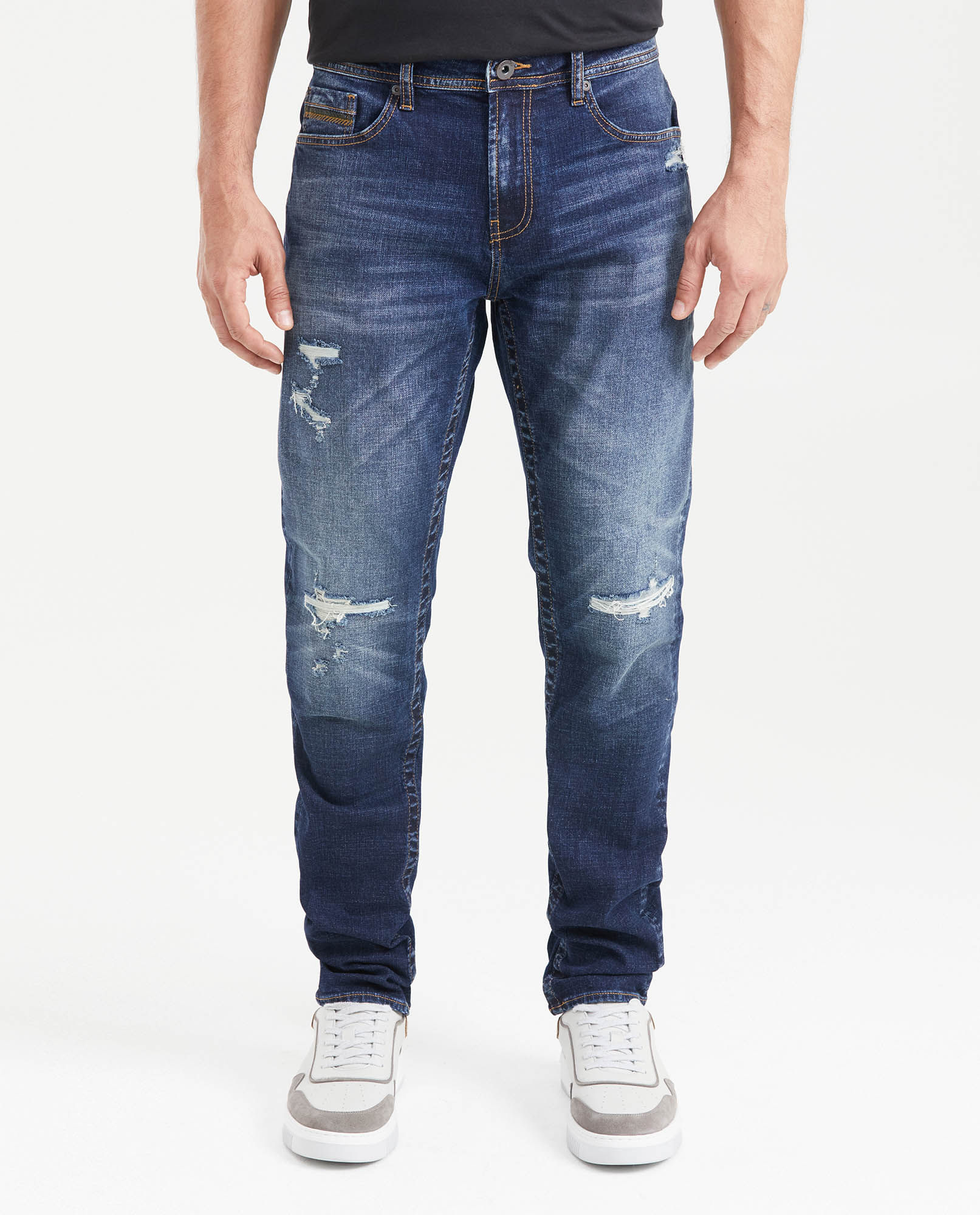 Jean Slim Fit Tiro Medio Bota Slim Azul Oscuro con Rotos para Hombre