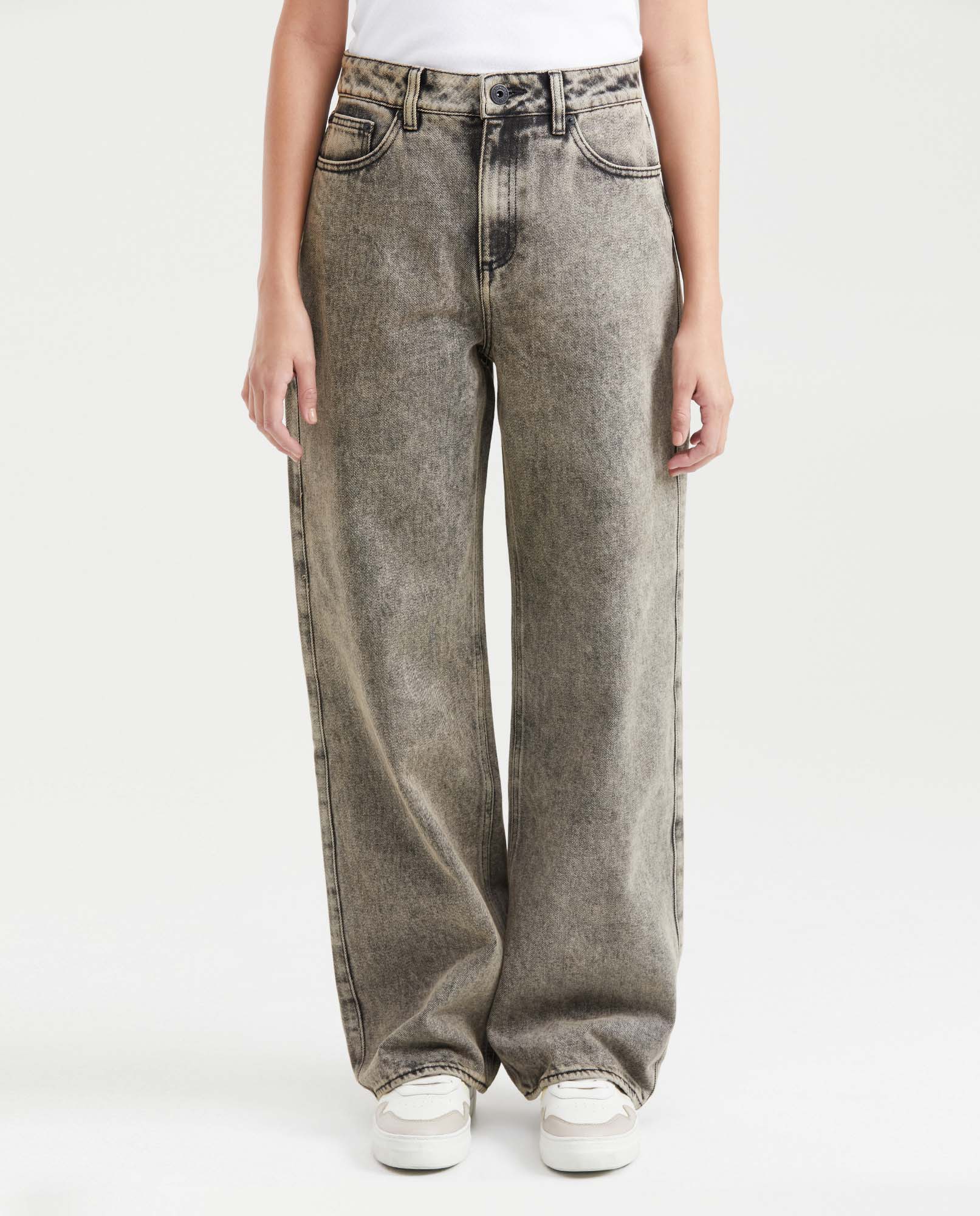 Jean Straight Fit Super High Rise Bota Relaxed Gris para Mujer