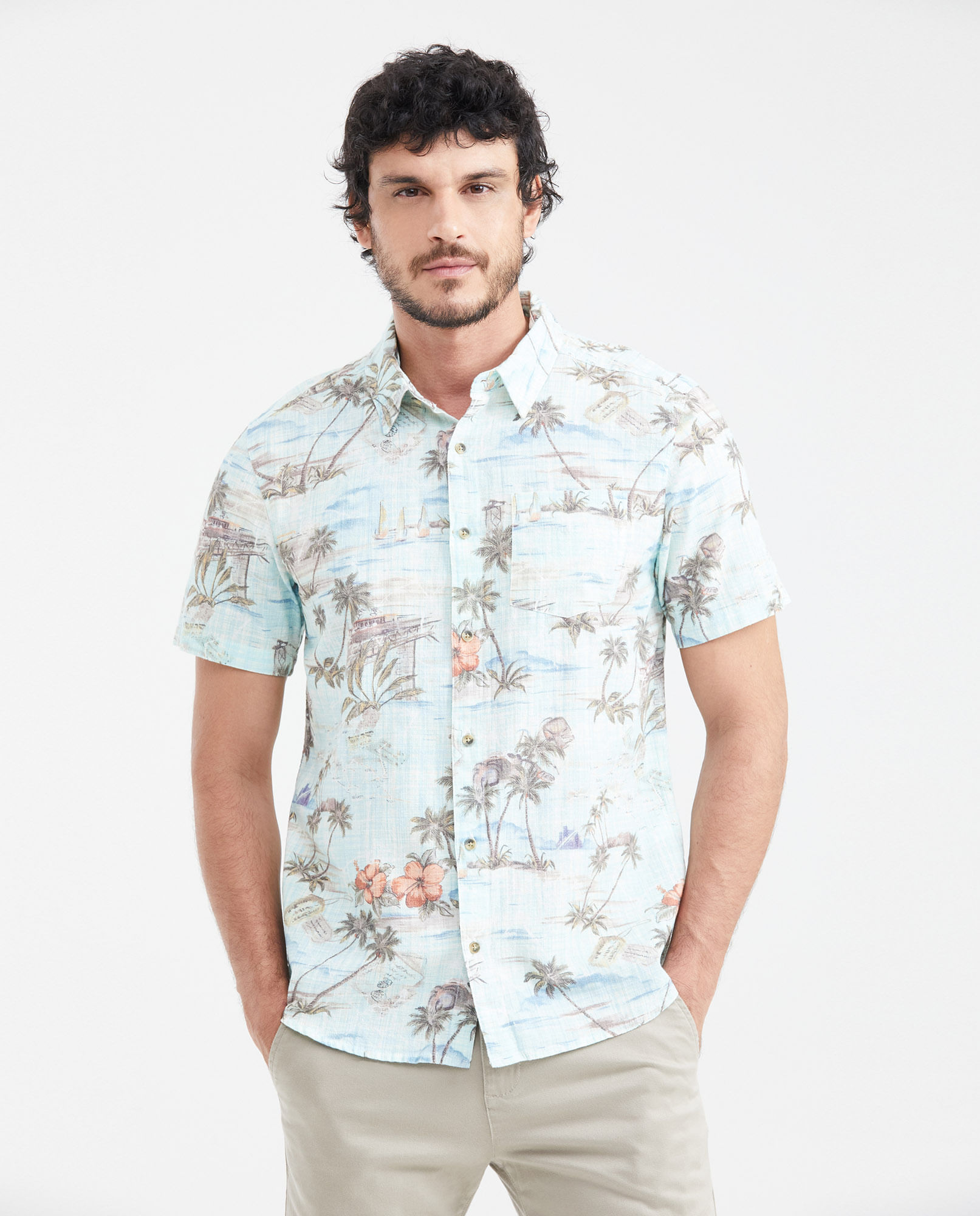 Camisa Classic Fit Manga Corta con Estampado Maxi Print para Hombre