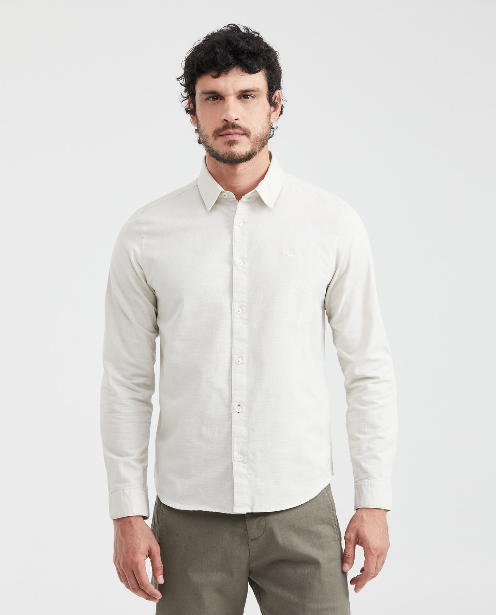 Camisa Slim Fit Manga Larga en Algodón y Lino para Hombre