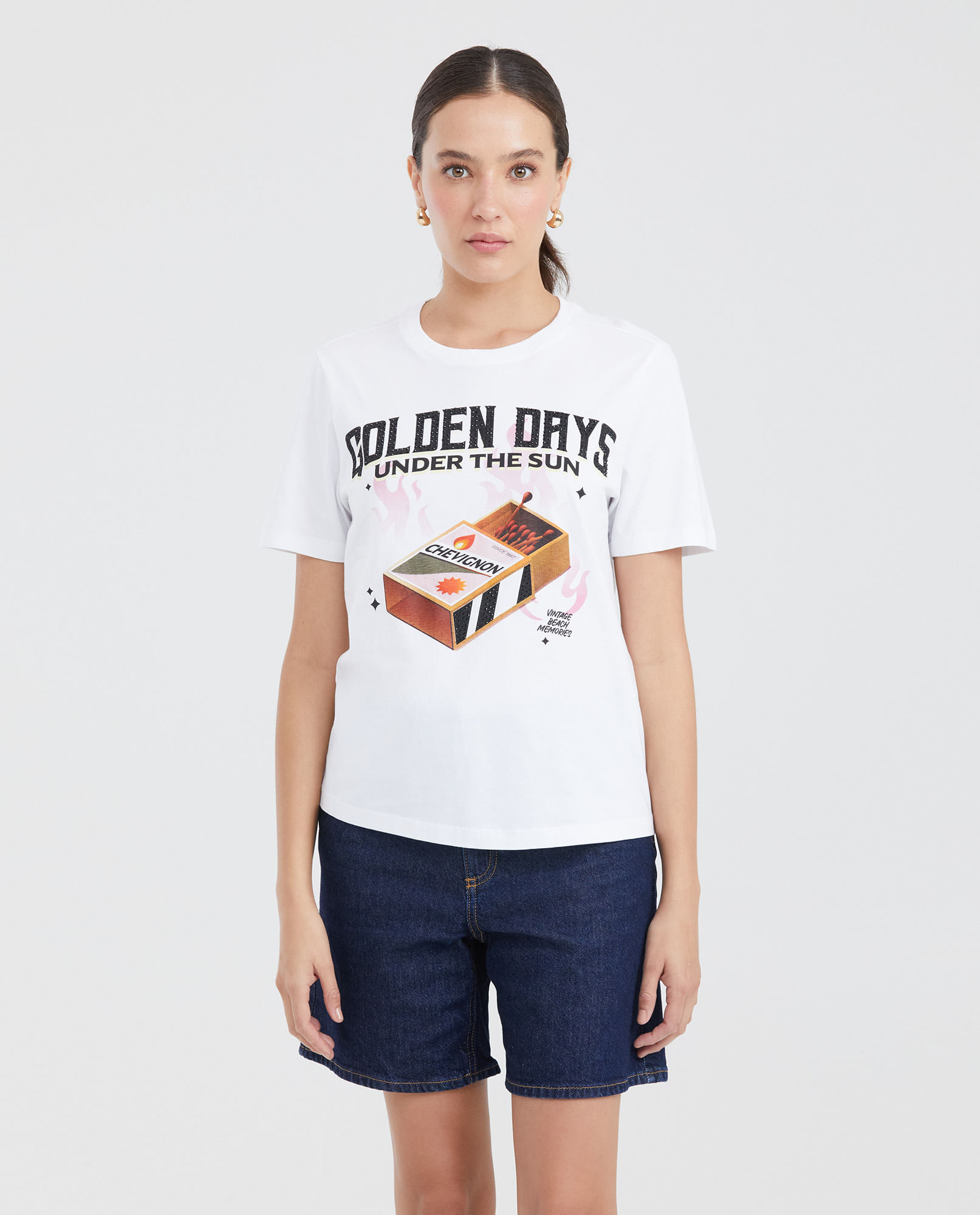 Camiseta Estampada con Detalles de Piedras para Mujer