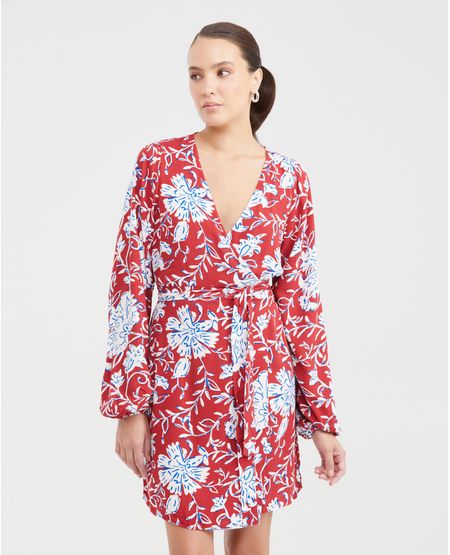 Vestido Corto Envolvente con Estampado Maxi Print de Flores para Mujer