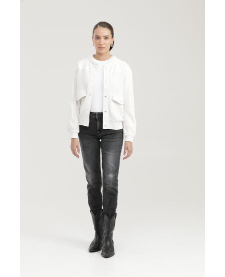 Chaqueta Tipo Bomber con Mezcla de Telas para Mujer