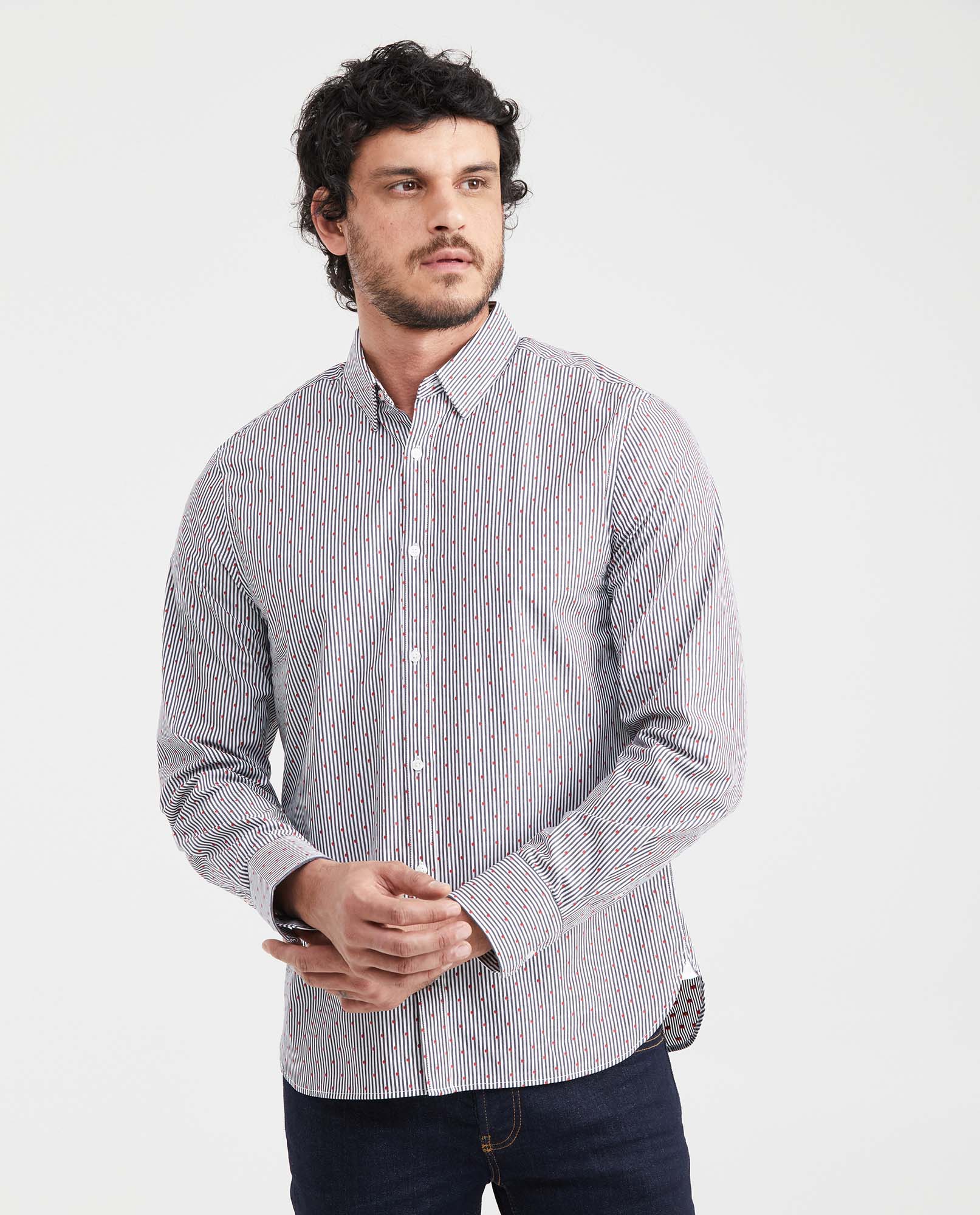 Camisa Premium Slim Fit Manga Larga con Estampado de Rayas para Hombre