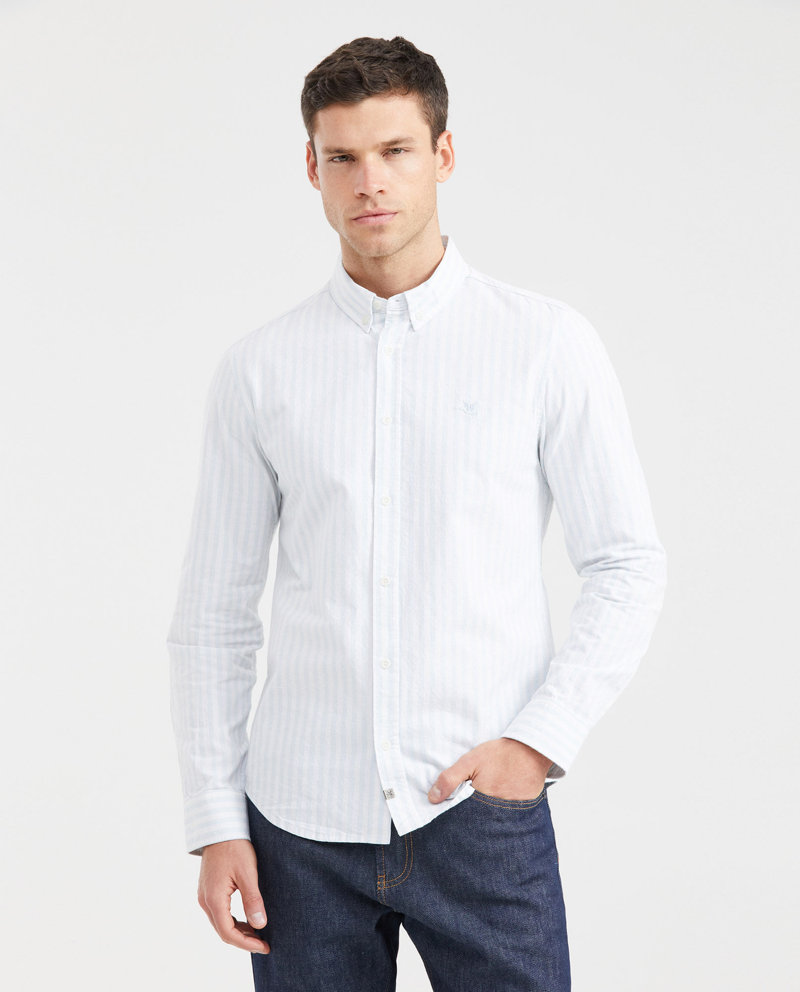 Camisa Classic Fit Manga Larga con Estampado de Rayas para Hombre