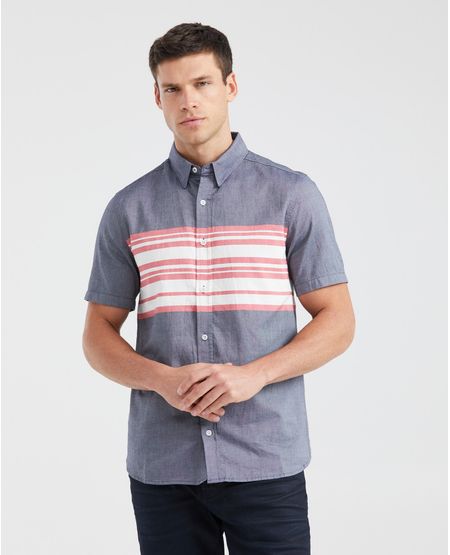 Camisa Slim Fit Manga Corta con Bloques de Color en Algodón para Hombre