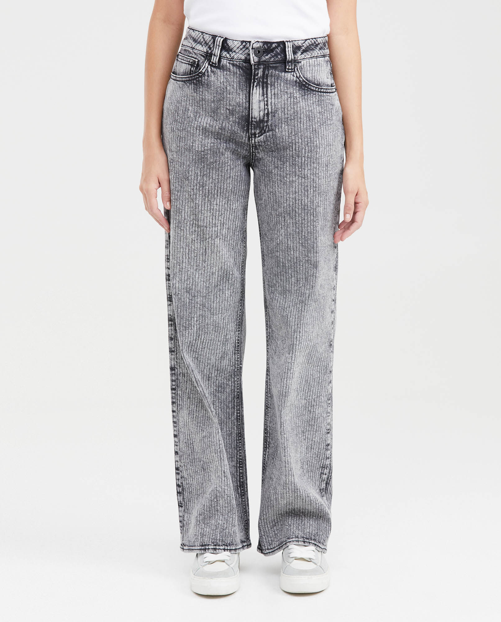 Jean Wide Leg Super High Rise Bota Relaxed Gris Textura Corduroy para Mujer