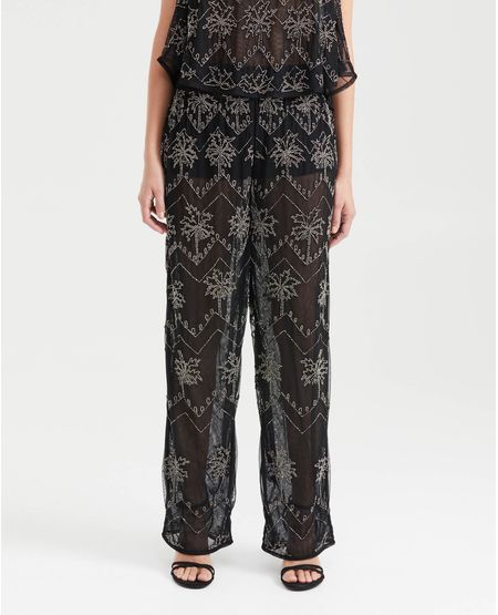 Pantalón Tipo Palazzo con Bordado en Canutillos para Mujer