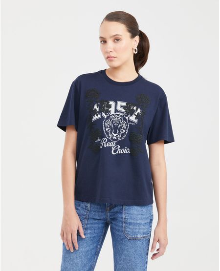 Camiseta Estampada con Detalles en Piedras para Mujer
