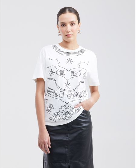 Camiseta Estampada con Gráfico en Piedras para Mujer