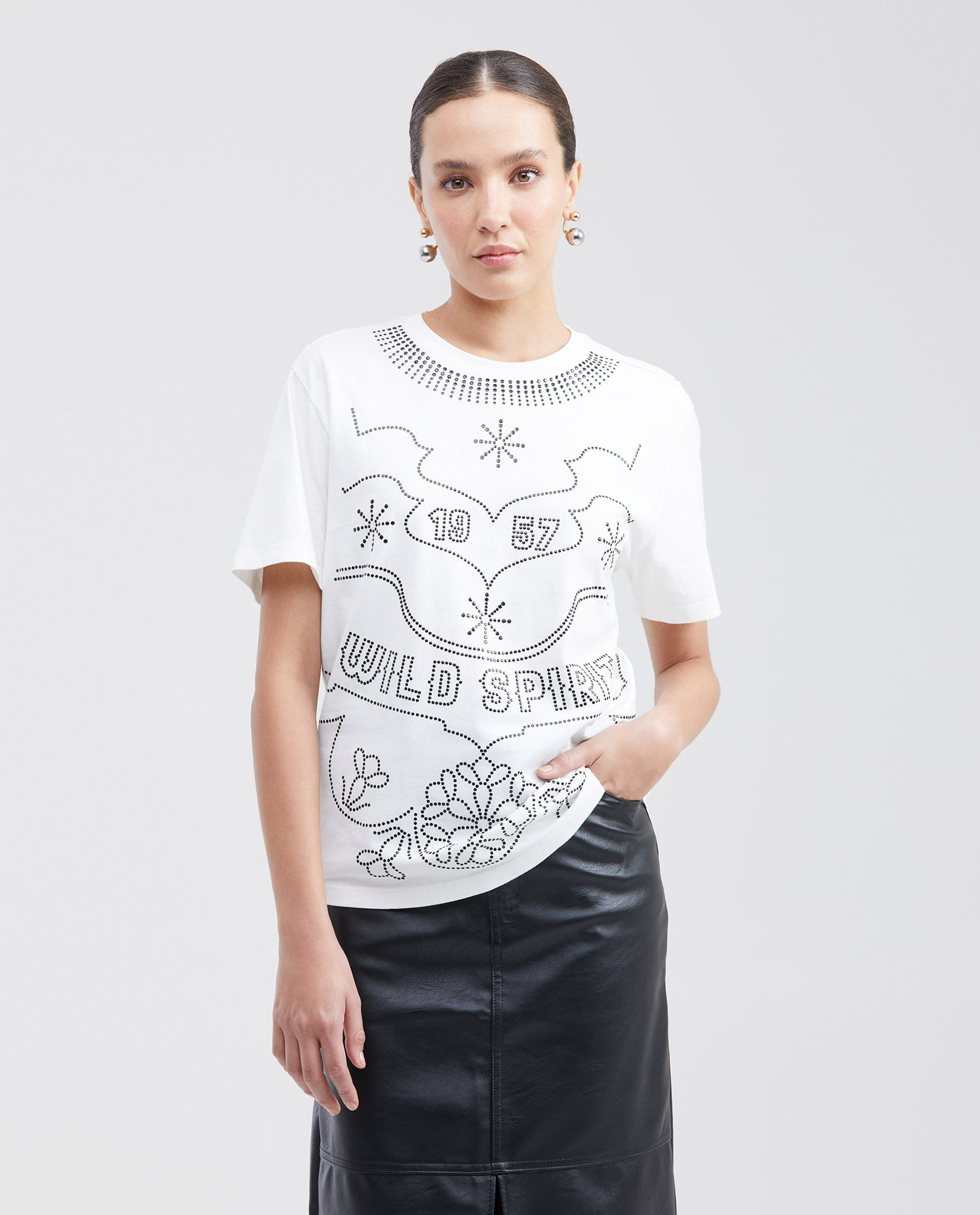 Camiseta Estampada con Gráfico en Piedras para Mujer