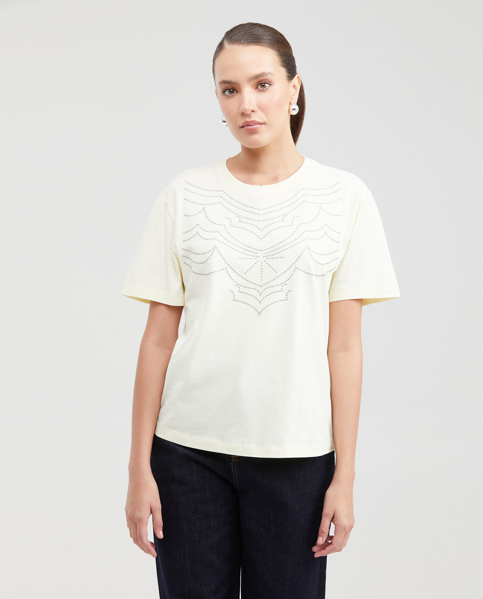 Camiseta Estampada con Gráfico en Piedras para Mujer