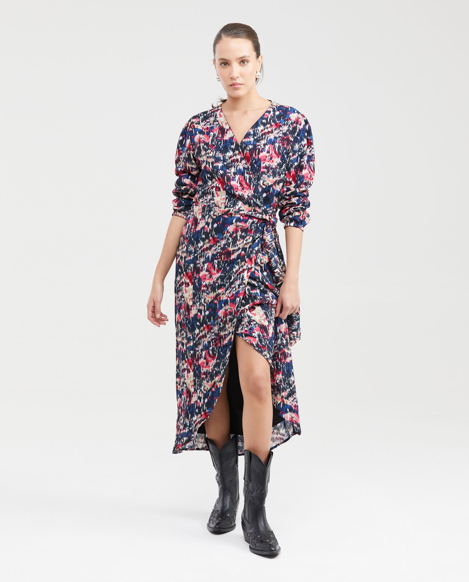 Vestido Largo Envolvente con Estampado Maxi Print de Manchas para Mujer