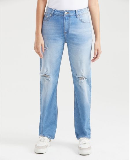 Jean High Rise Boot Cut Azul Claro Vintage con Rotos para Mujer