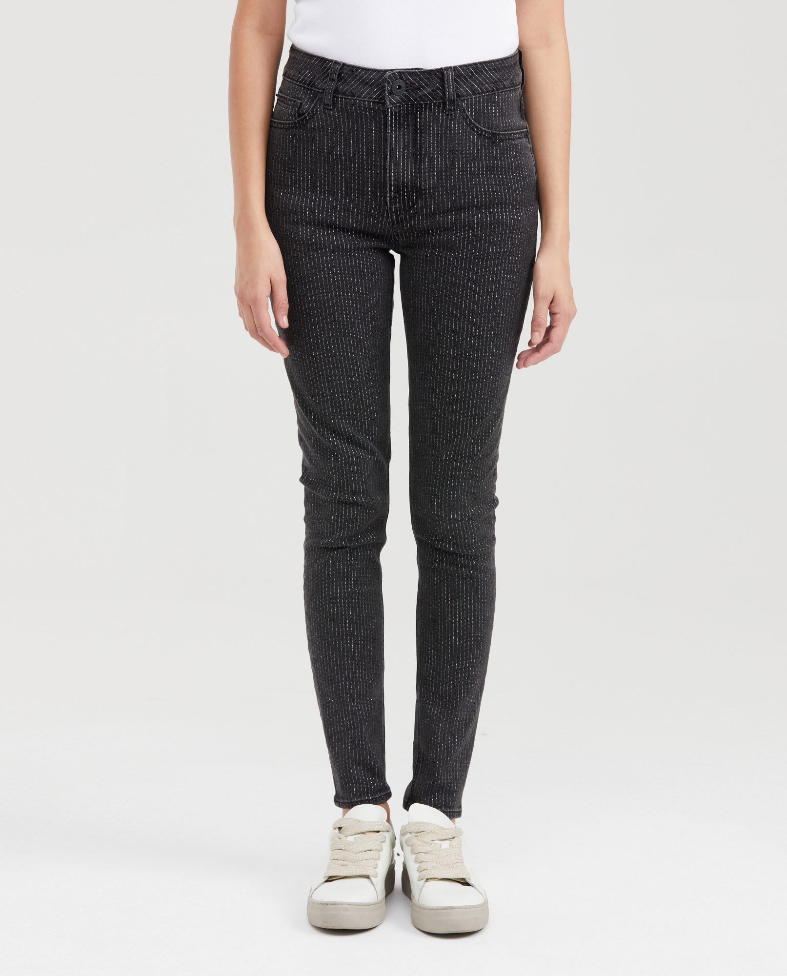 Jean Super High Rise Bota Skinny Negro Textura Rayas para Mujer