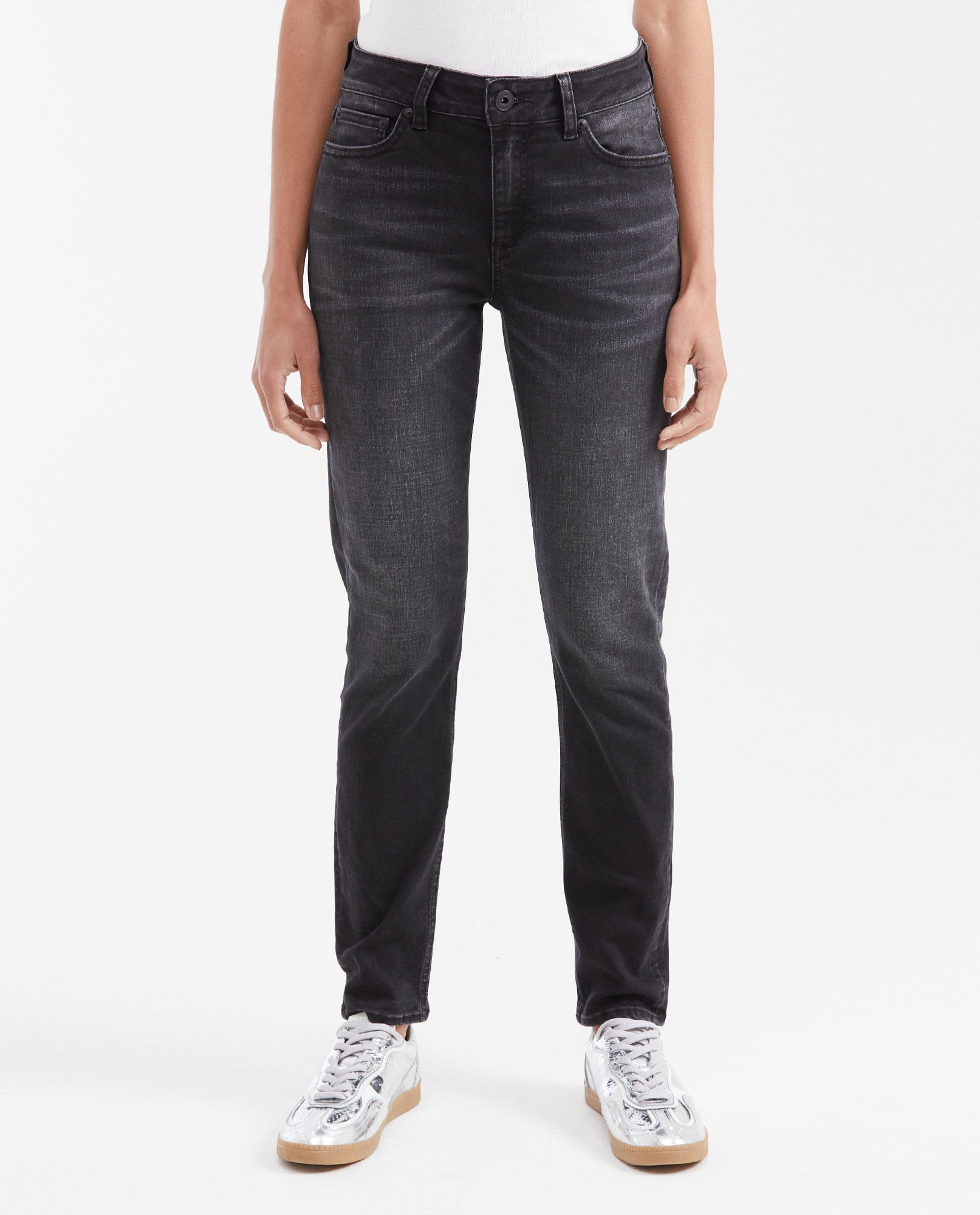 Jean High Rise Bota Slim Color Gris para Mujer