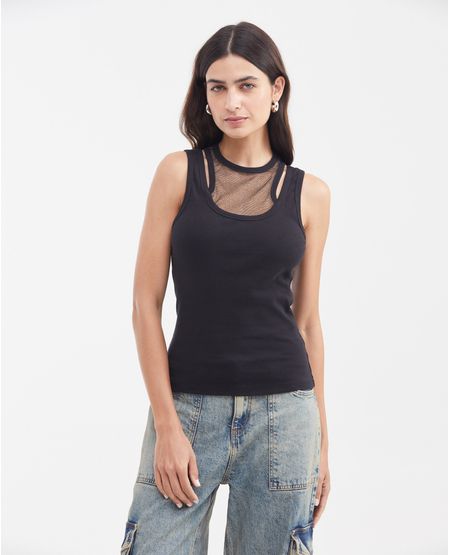 Camiseta Tipo Tank Top Doble Prenda para Mujer