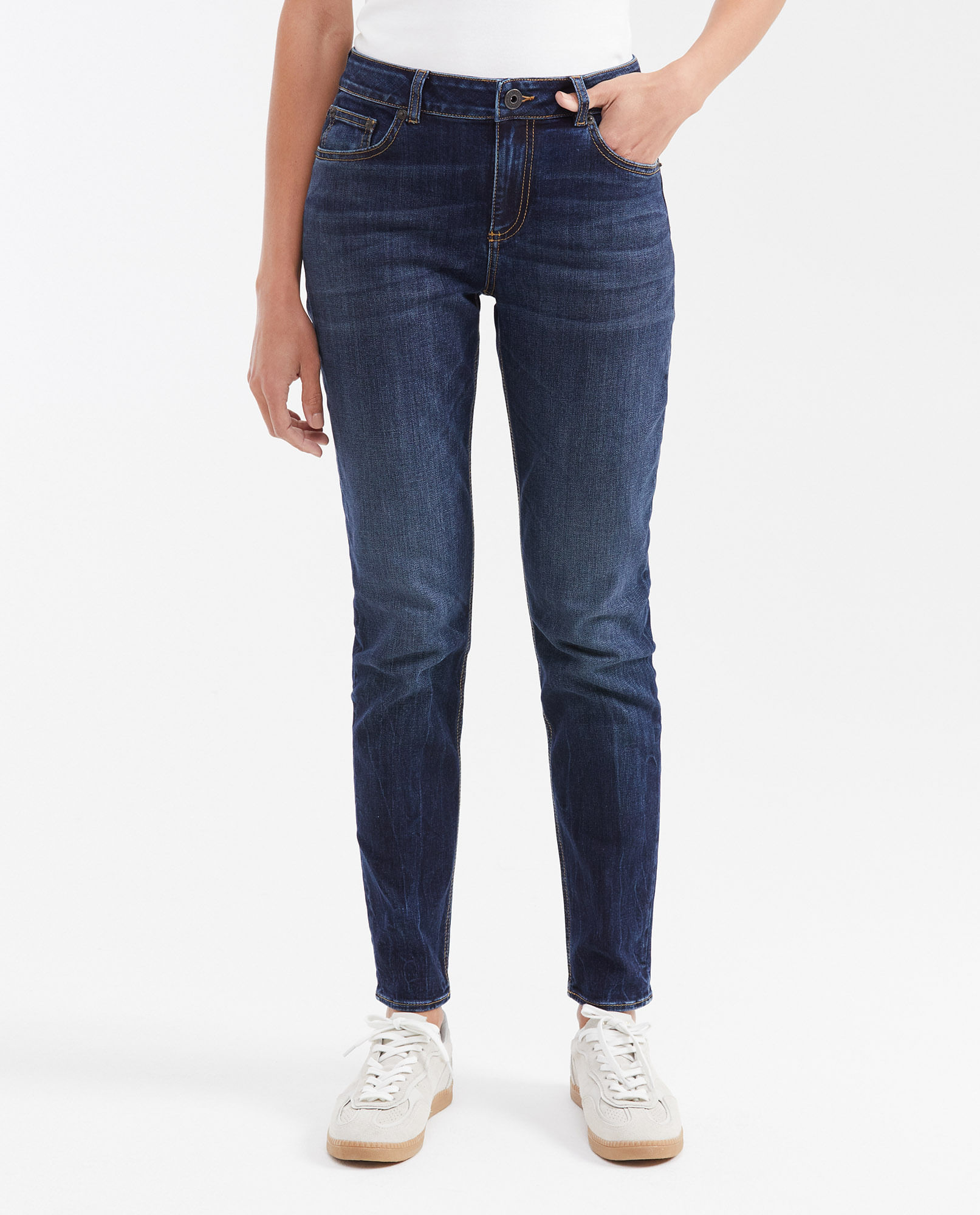 Jean High Rise Bota Slim Azul Oscuro para Mujer