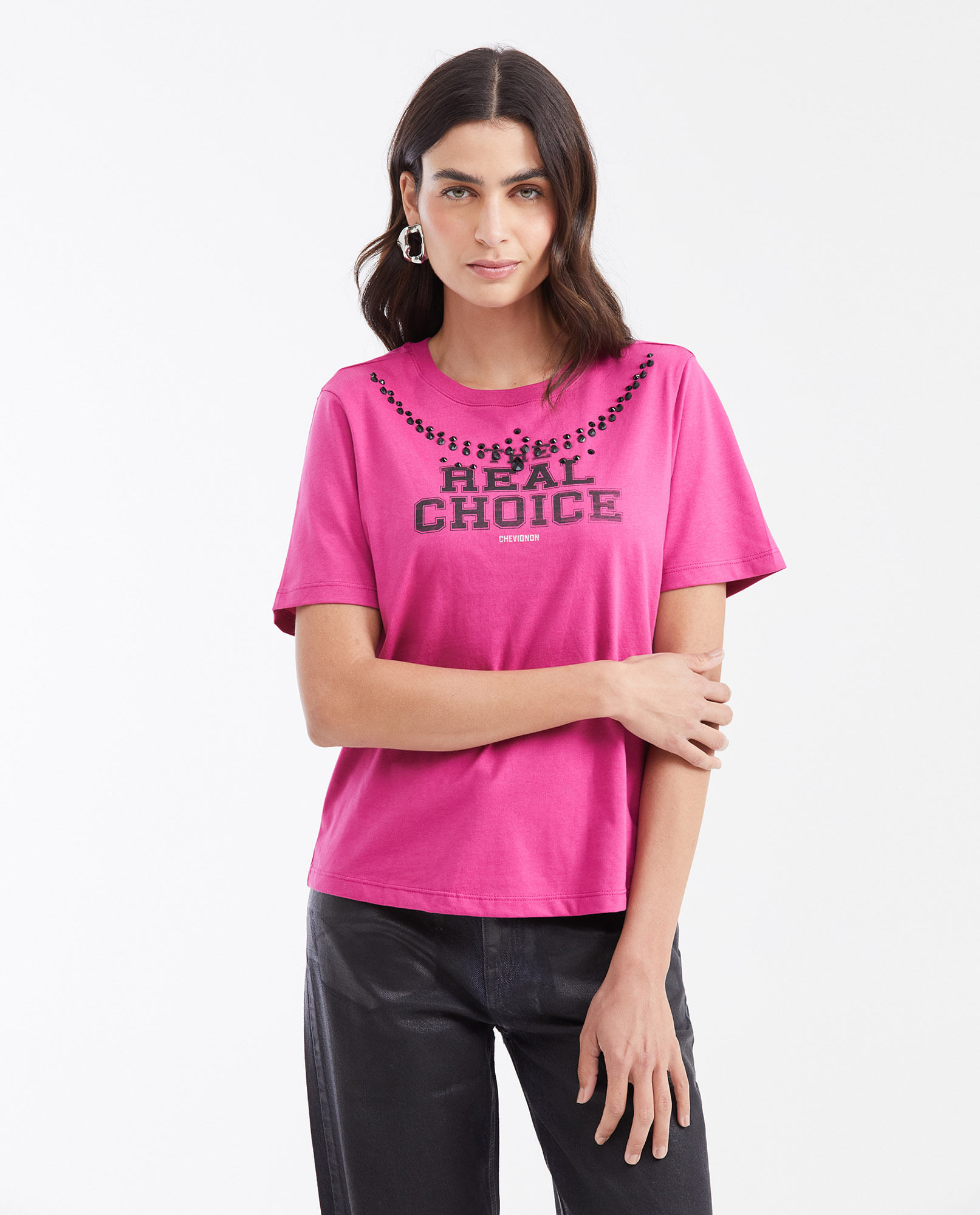 Camiseta Estampada con Detalle de Piedras para Mujer
