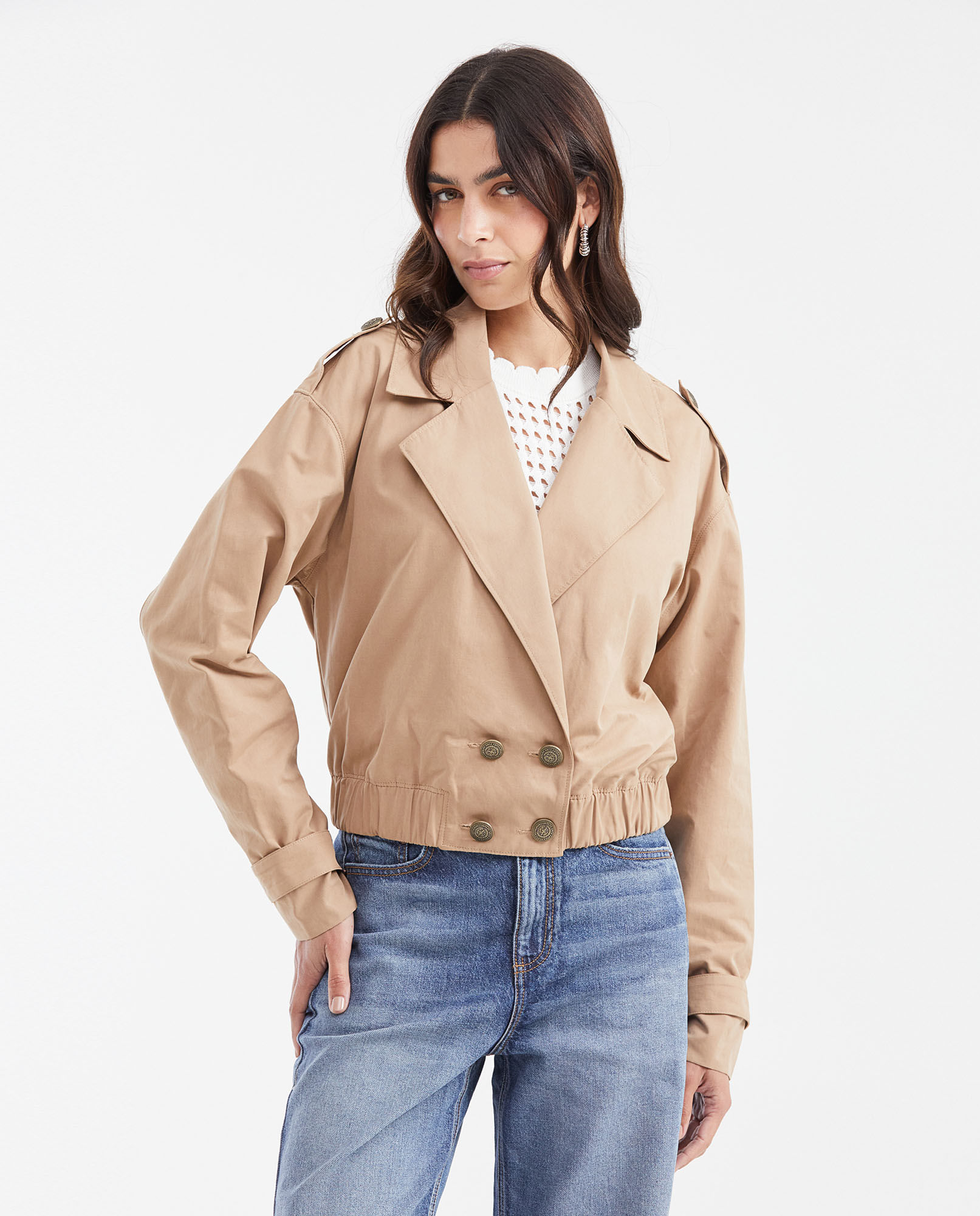 Chaqueta Tipo Trench Largo Crop para Mujer