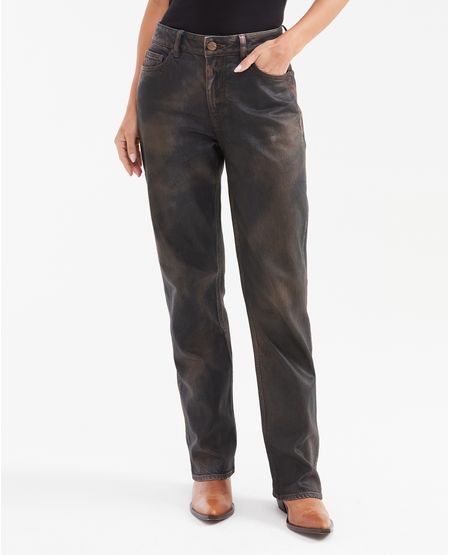 Jean Super High Rise Boot Cut Color Café Efecto Cuero para Mujer