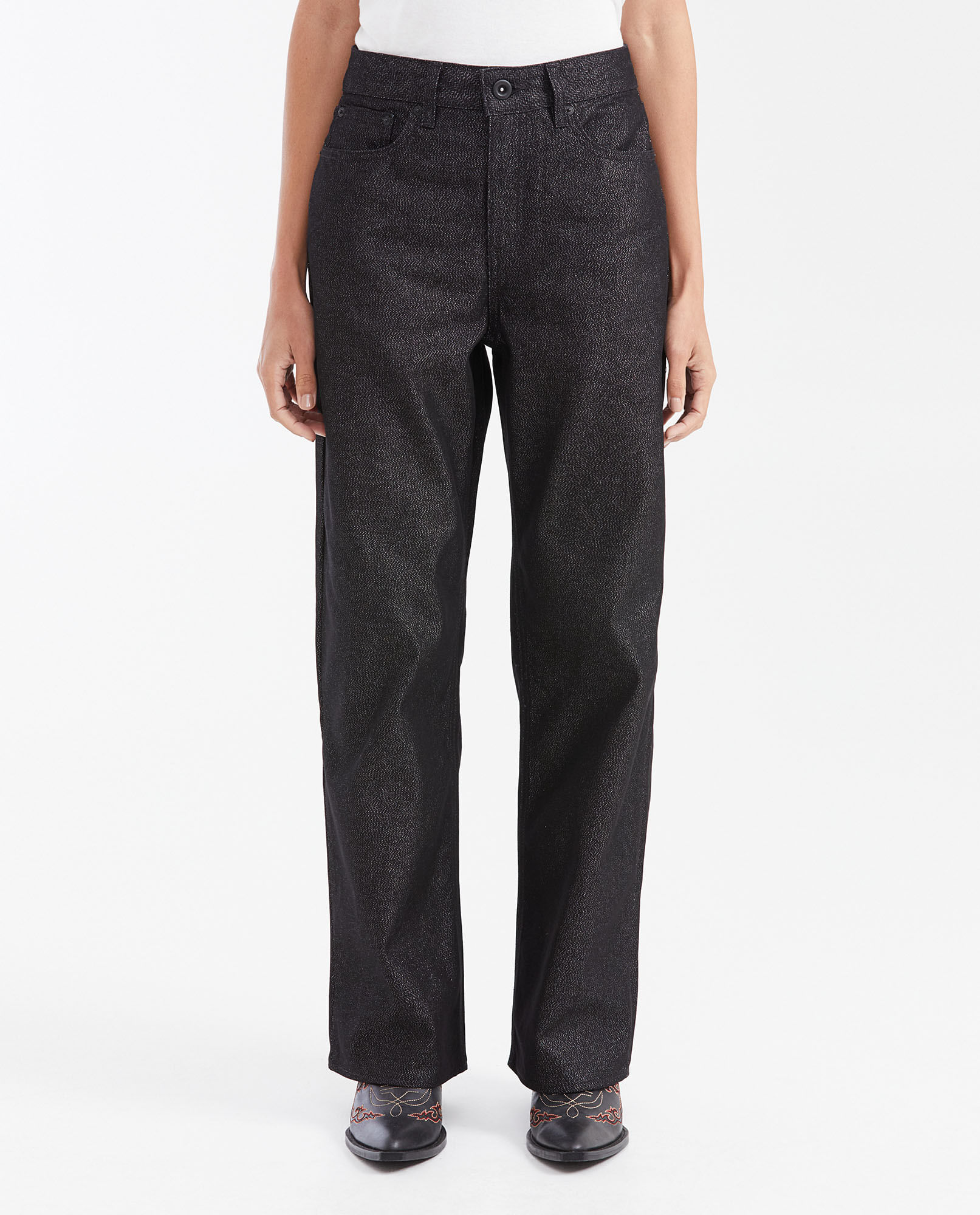 Jean Straight Fit Tiro Alto Bota Relaxed Negro para Mujer