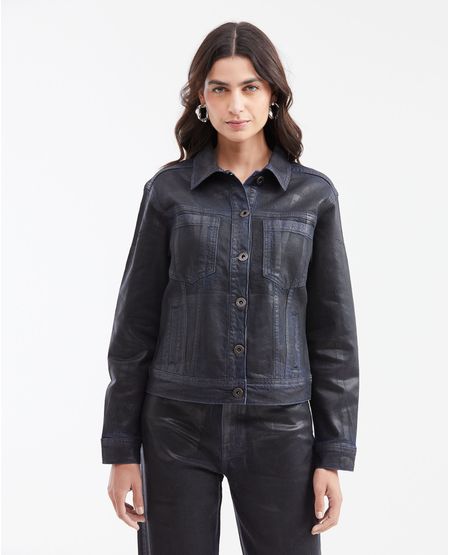 Chaqueta en Denim Azul Claro con Efecto Resinado Straight Fit para Mujer
