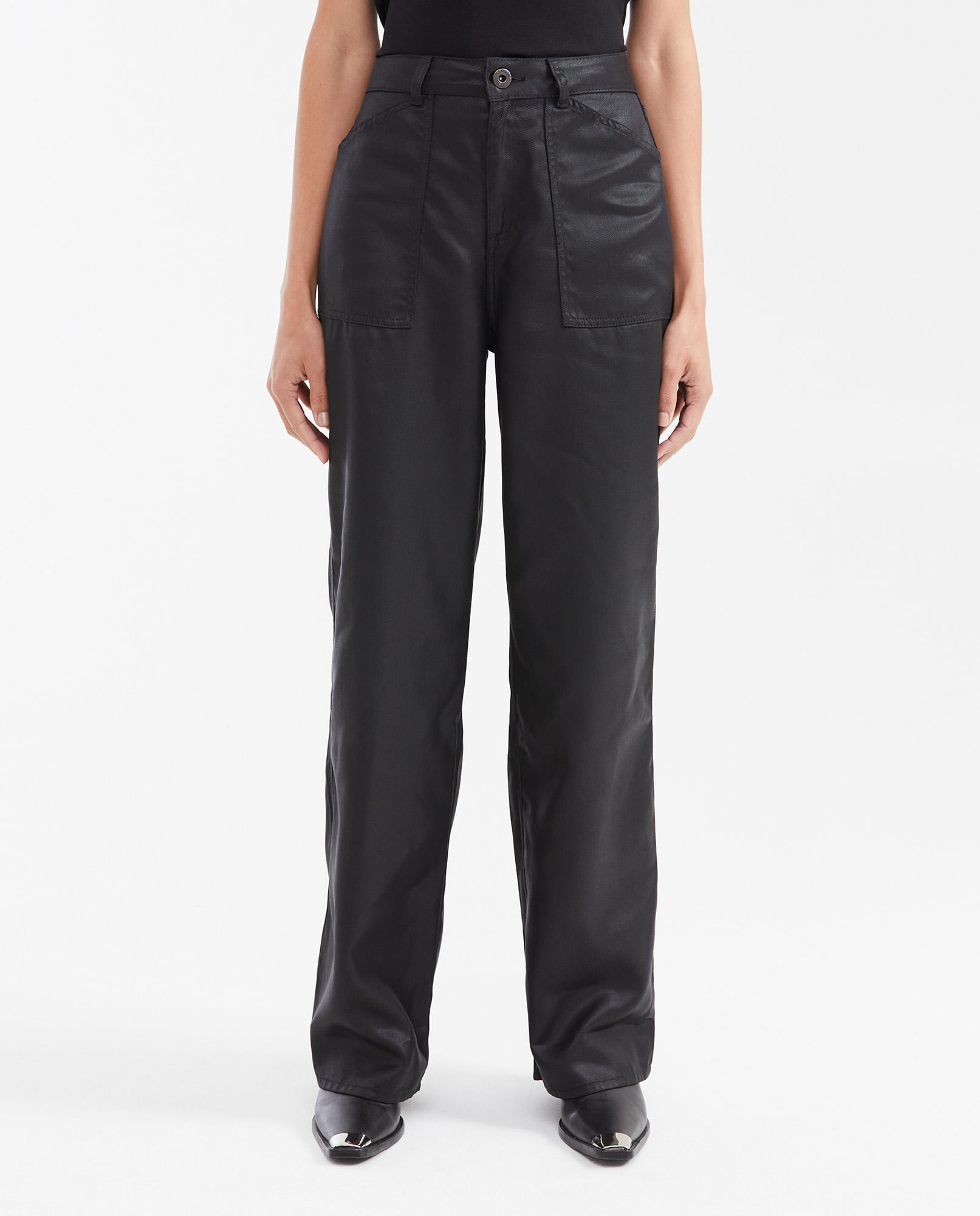 Pantalón Wide Leg con Efecto Resinado para Mujer