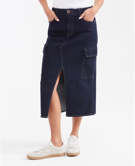 Falda Midi Tipo Cargo en Denim High Rise Azul Oscuro para Mujer