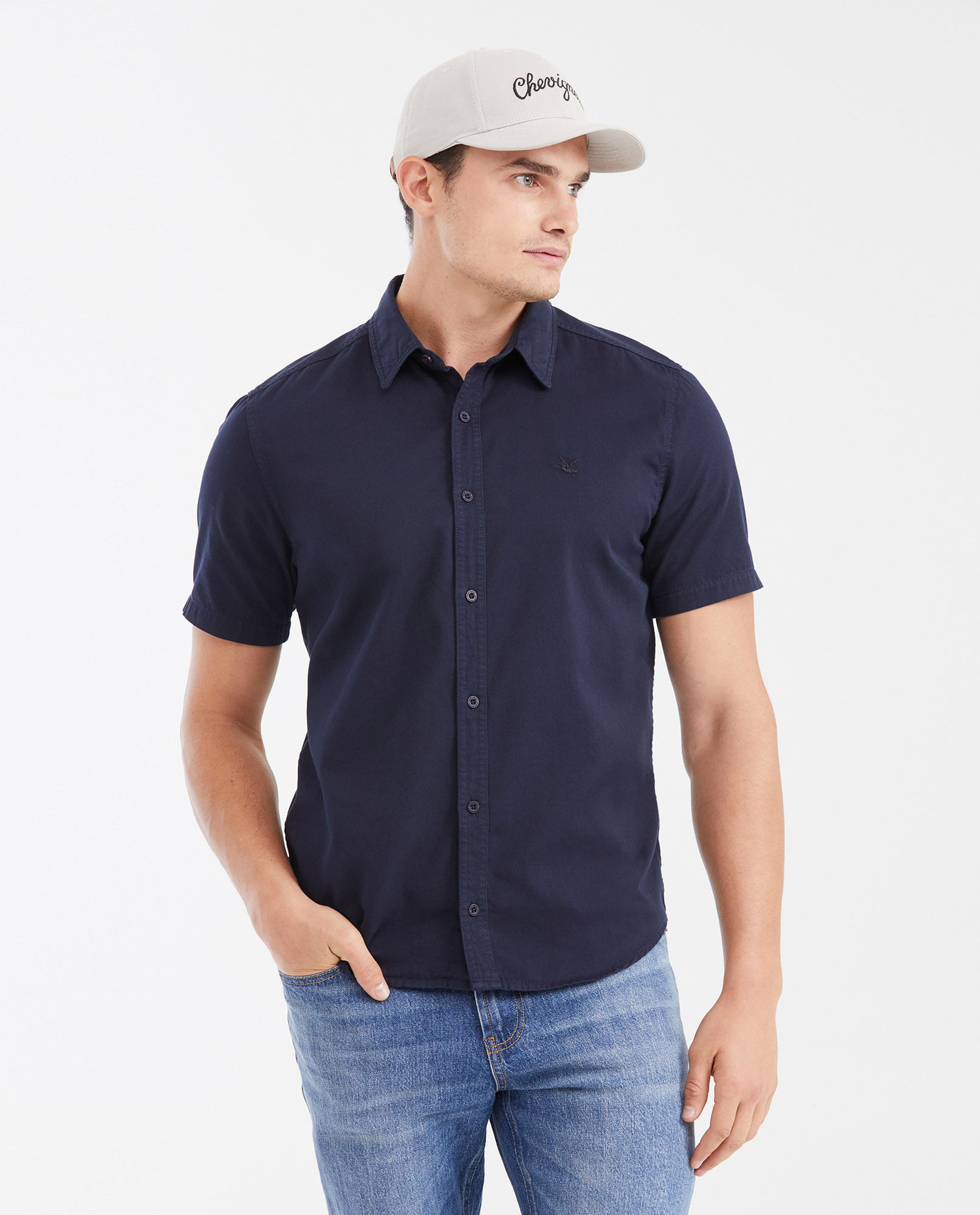 Camisa Slim Fit Manga Corta en 100% Algodón para Hombre